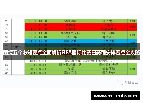 围绕五个必知要点全面解析FIFA国际比赛日赛程安排看点全攻略 围绕五个必知要点全面解析FIFA国际比赛日赛程安排看点全攻略