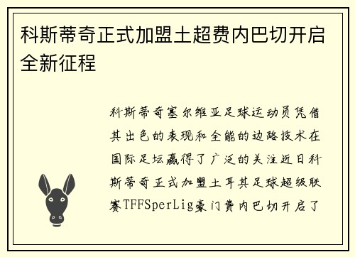 科斯蒂奇正式加盟土超费内巴切开启全新征程